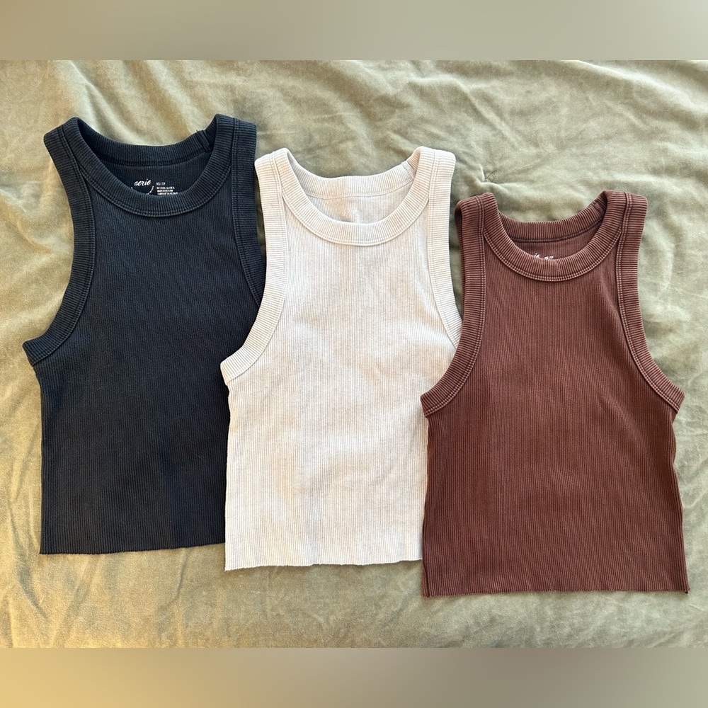 Aerie Ribbed Tank Top Trio - Black, Cream, Brown